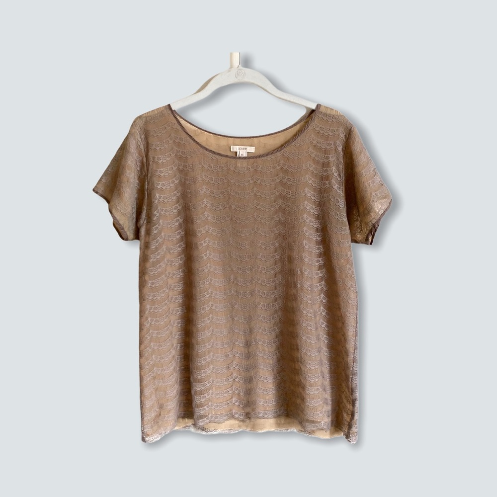 J. Crew Gray Lace Short Sleeve Blouse